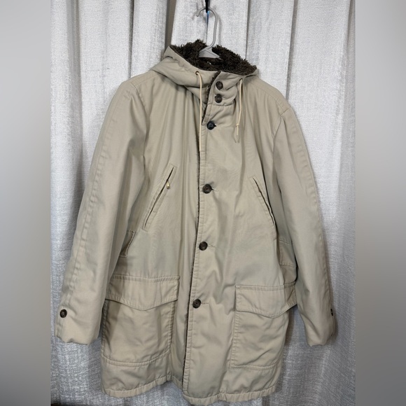 Vintage Glemot Deep Pile Fleece Lined Parka Coat Beige Hooded Size 40 - Picture 2 of 11
